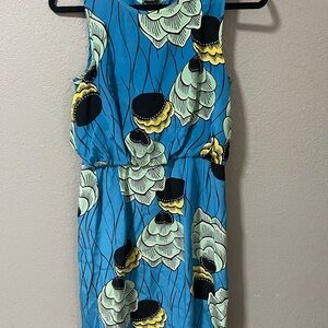 Anthropologie Sariah Ajisai Womens Blue Feathers Palma Silk Dress Size 2 NWOT